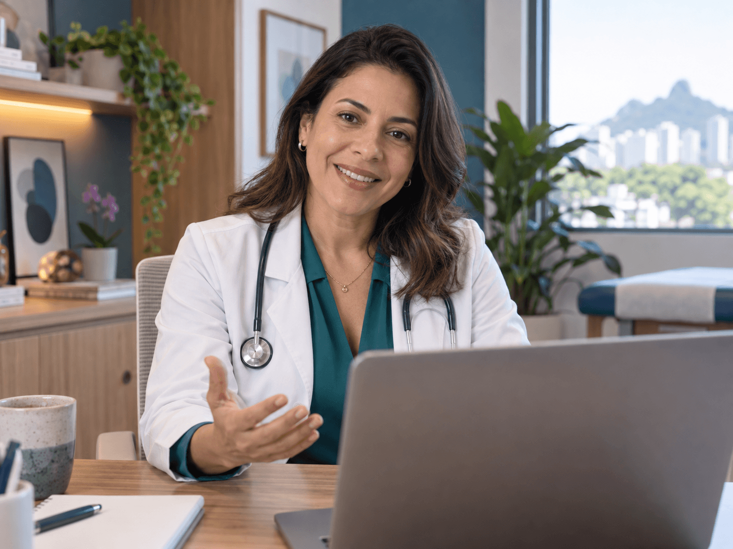 Médica em uma consulta online pelo Kuraduo